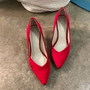1. State Red Velvet Chunky Heel Pumps